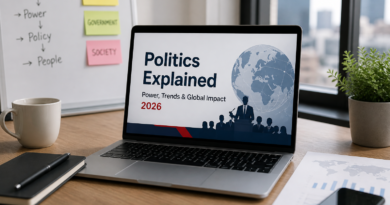 Politics explained 2026 showing global power trends, political analysis, and world impact in a modern workspace setup