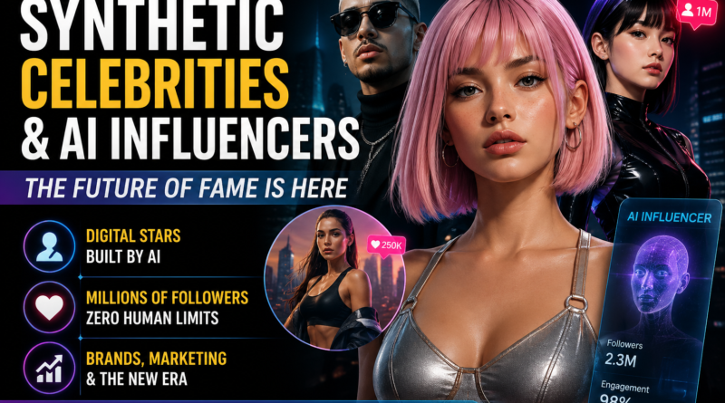 Hyper realistic synthetic celebrities and AI influencers representing the future of digital fame and social media marketing