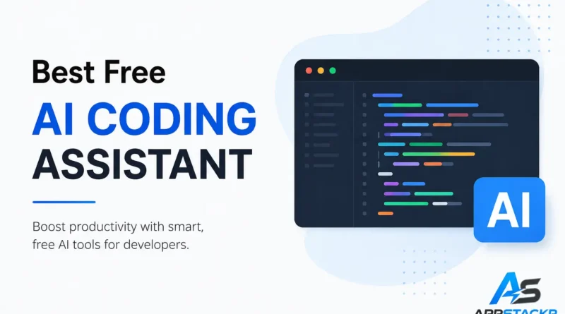 Best Free AI Coding Assistant interface for developers with code editor and AppStackr logo