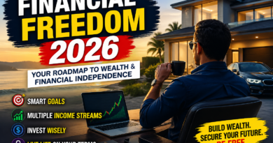 Financial Freedom 2026 thumbnail showing luxury lifestyle, passive income ideas, wealth growth chart, and financial independence concept