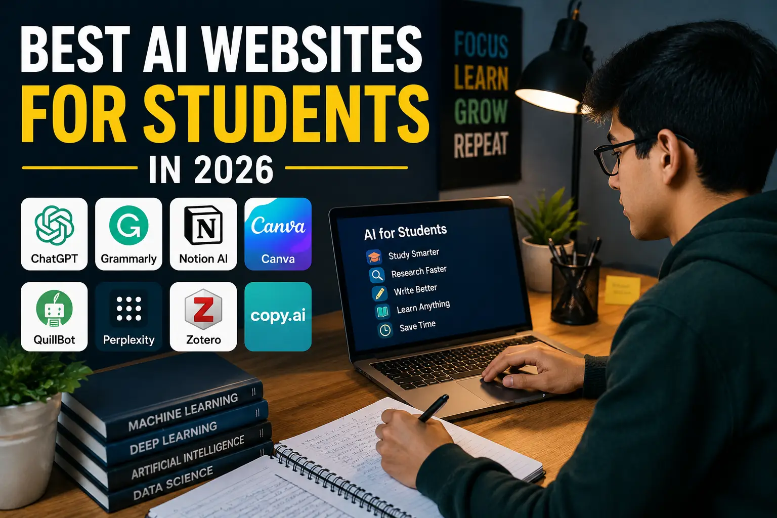 Best AI Websites for Students in 2026 (Free & Powerful Tools for Study, Writing, Research, Coding & Productivity)