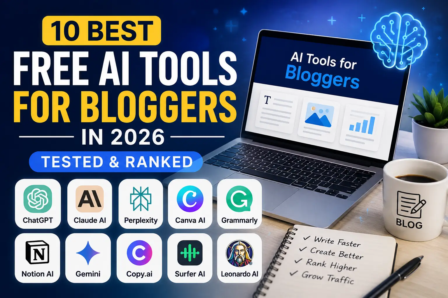 10 Best Free AI Tools for Bloggers in 2026 (Tested & Ranked)